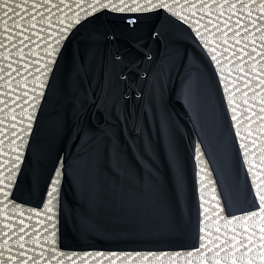 Tobi long sleeve lace up v-neck sweater dress size medium